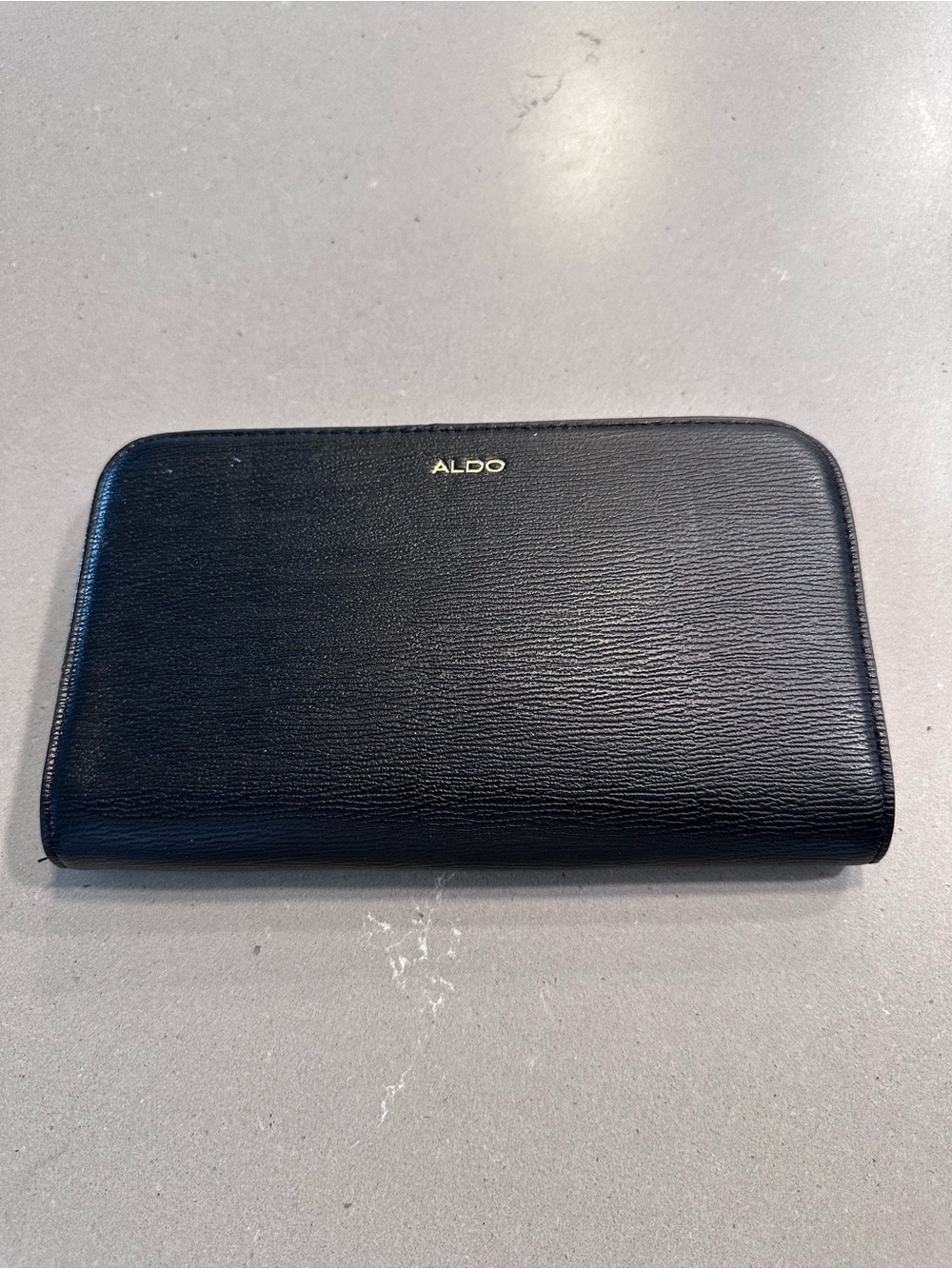 Aldo Black Textured Zip Wallet with Gold Logo Accent